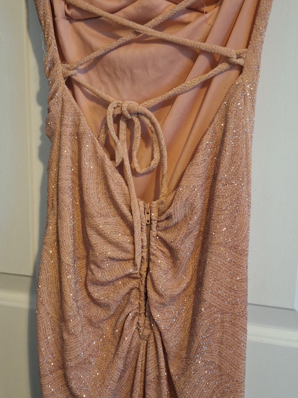 Windsor Sparkle Ruched Strappy Midi Dress in Rose Gold - Picture 8 of 10